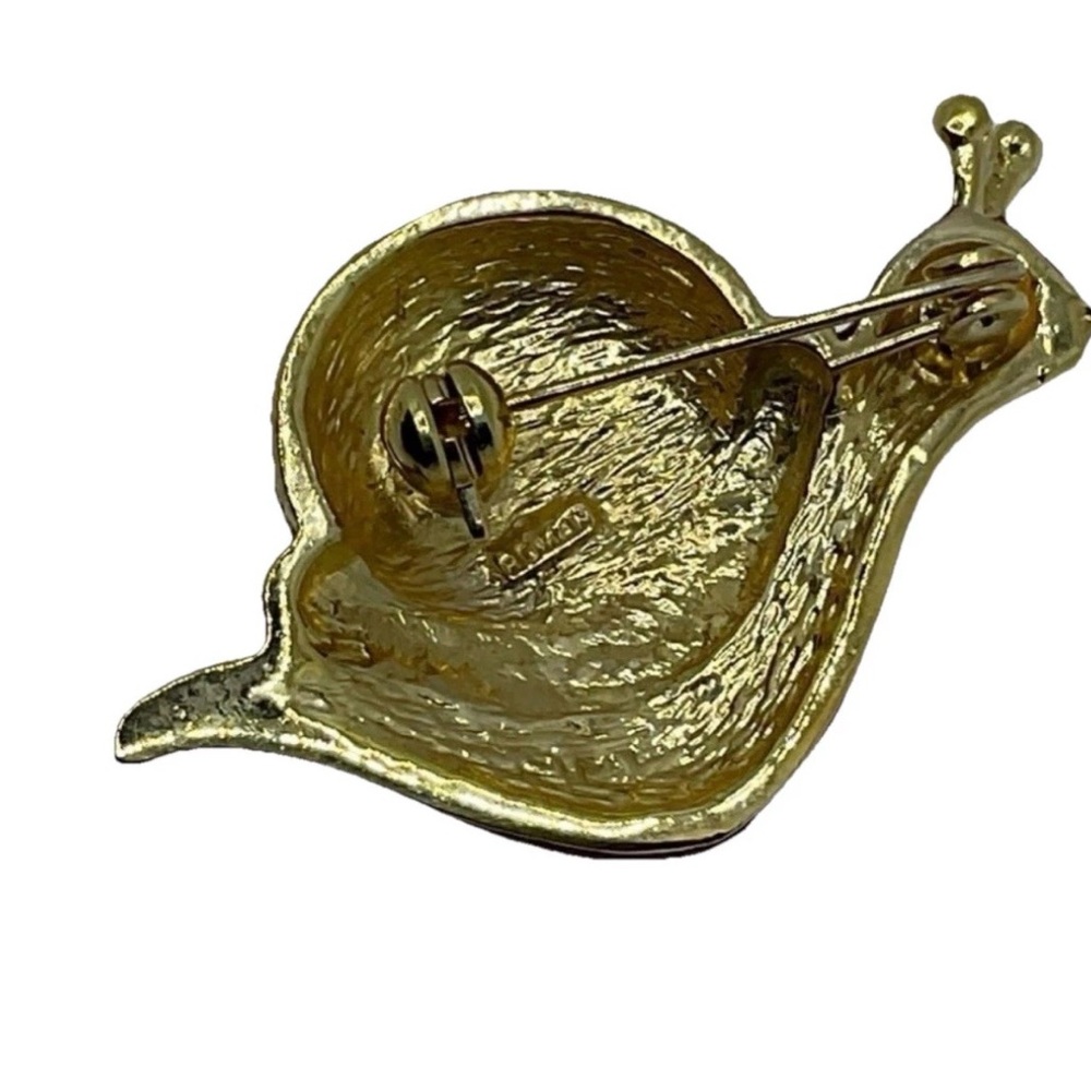 Vintage Red Enamel and Gold Tone Snail Rhinestone Brooch - Picture 2 of 3